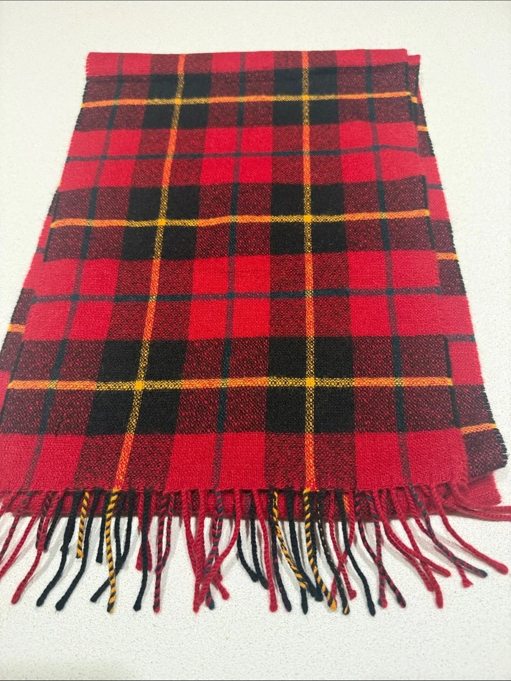 Jack Spade Red Plaid Wool Scarf with Black and Yellow Accents